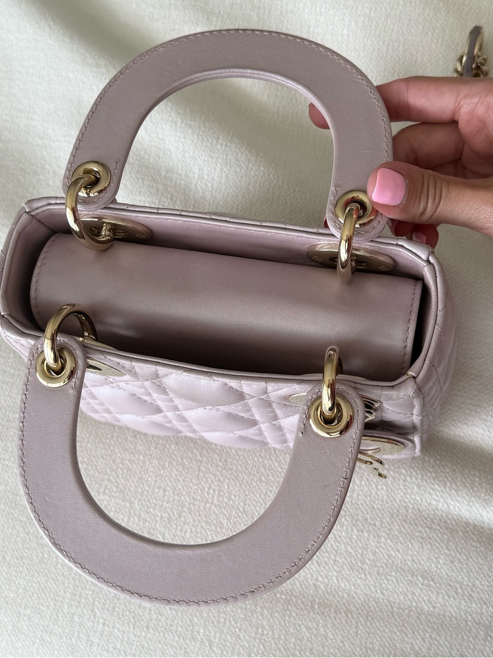 METALLIC PINK CHRISTIAN DIOR LADY DIOR MINI BAG WITH CHAIN STRAP - Picture 10 of 16